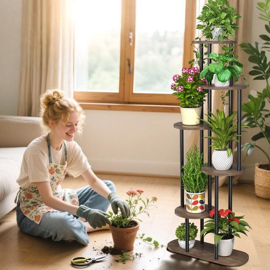 Ibenzoa® Zwarte metalen plantenstandaard met zes niveaus voor binnen en buiten
