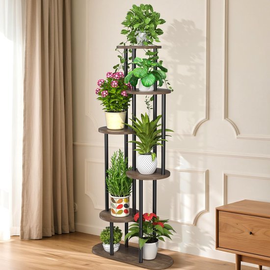 Ibenzoa® Zwarte metalen plantenstandaard met zes niveaus voor binnen en buiten