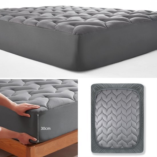 Ibenzoa® Grijze matrasbeschermer 140x200 cm met ademende microvezel en diepe zakken Ibenzoa® Grijze matrasbeschermer 140x200 cm met ademende microvezel en diepe zakken