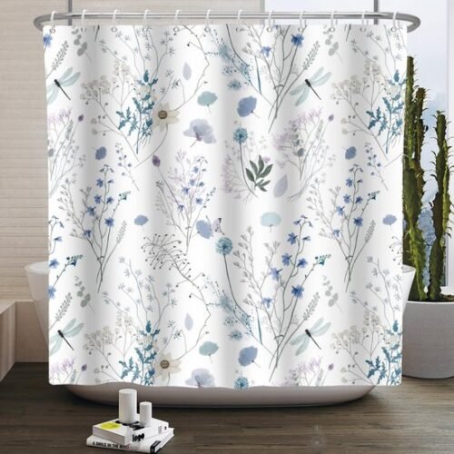 Ibenzoa® Waterdicht douchegordijn met bloemenpatroon en libellen voor een elegante badkamer