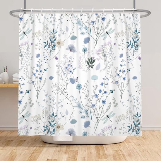 Ibenzoa® Waterdicht douchegordijn met bloemenpatroon en libellen voor een elegante badkamer