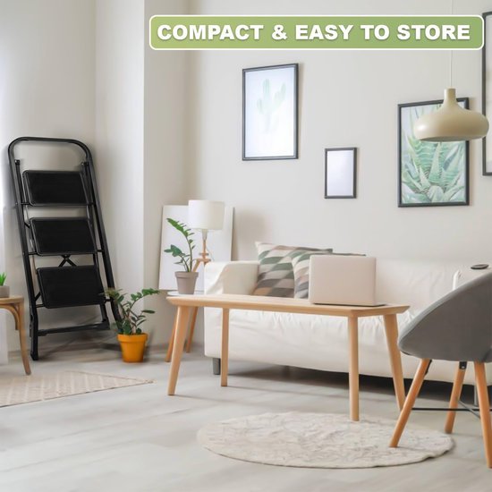 Ibenzoa® Inklapbare ladder met drie treden voor veilig gebruik in huis en kantoor Ibenzoa® Inklapbare ladder met drie treden voor veilig gebruik in huis en kantoor