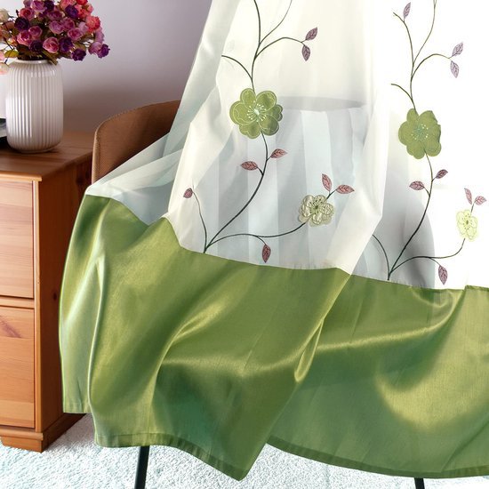 Ibenzoa® Twee stuks transparante gordijnen met bloemenborduursel voor woonkamer