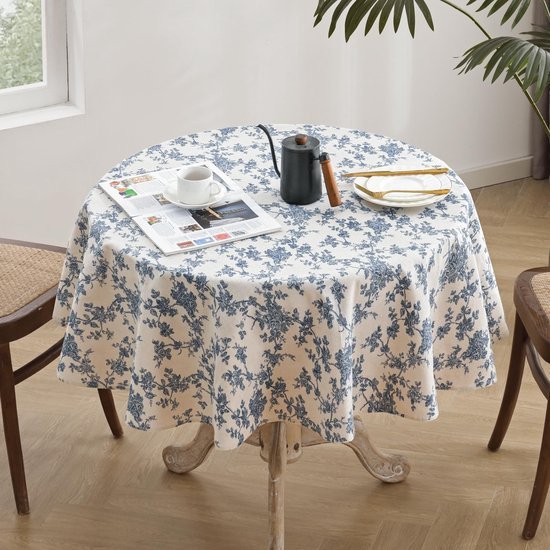 Ibenzoa® Rond tafelkleed met blauwe bloemenprint voor binnen en buiten gebruik