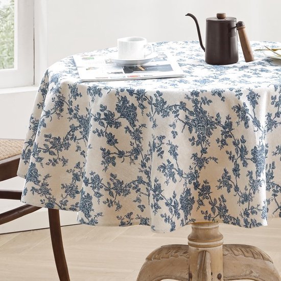 Ibenzoa® Rond tafelkleed met blauwe bloemenprint voor binnen en buiten gebruik