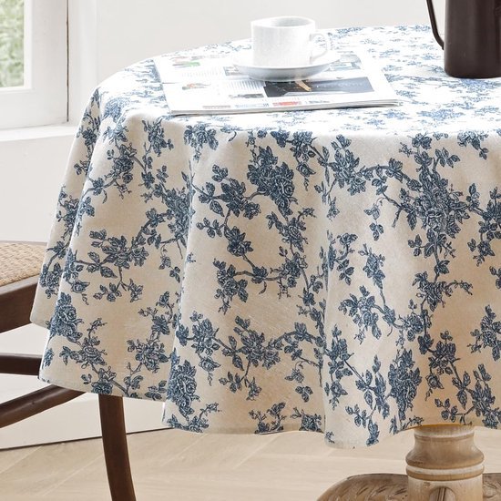 Ibenzoa® Rond tafelkleed met blauwe bloemenprint voor binnen en buiten gebruik