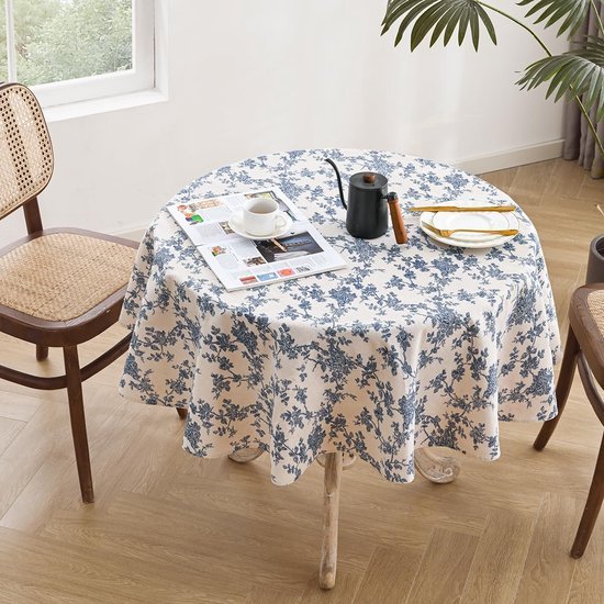 Ibenzoa® Rond tafelkleed met blauwe bloemenprint voor binnen en buiten gebruik