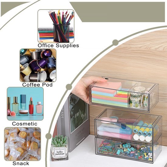 Ibenzoa® Set van drie doorzichtige acryl opbergdozen met stapelbare laden en scheidingswanden Ibenzoa® Set van drie doorzichtige acryl opbergdozen met stapelbare laden en scheidingswanden