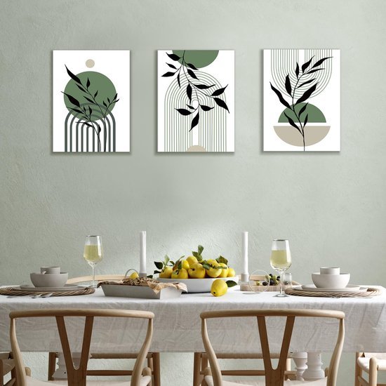 Ibenzoa® Set van drie ingelijste kunstwerken met abstracte geometrische ontwerpen