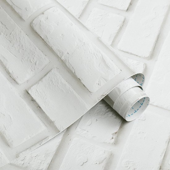 Ibenzoa® Realistisch 3D Zelfklevend Behang met Witte Steenlook voor Diverse Ruimtes