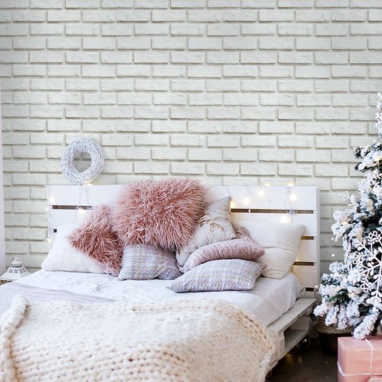 Ibenzoa® Realistisch 3D Zelfklevend Behang met Witte Steenlook voor Diverse Ruimtes