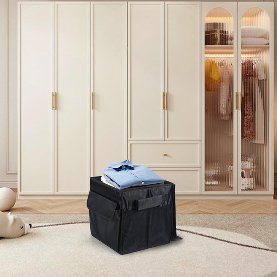 Ibenzoa® Opvouwbare zwarte opbergmand met deksel en handgrepen van 28 liter