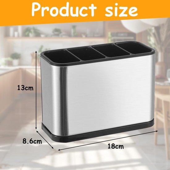 Ibenzoa® Roestvrijstalen bestekhouder met vier vakken en afneembare lekbak voor keuken