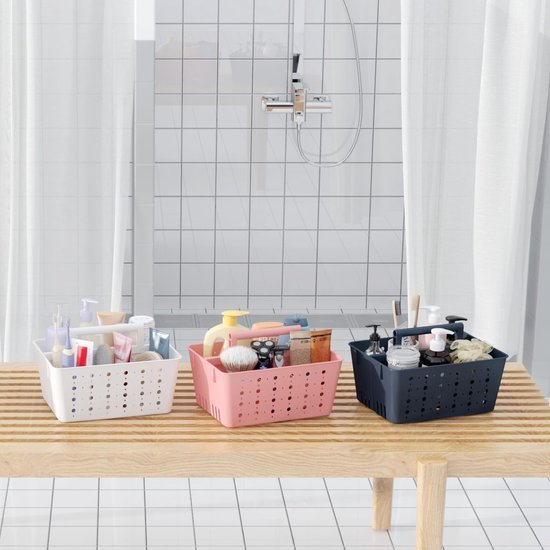 Ibenzoa® Grijze opbergmand voor badkamer met handgrepen en verstelbare vakken Ibenzoa® Grijze opbergmand voor badkamer met handgrepen en verstelbare vakken