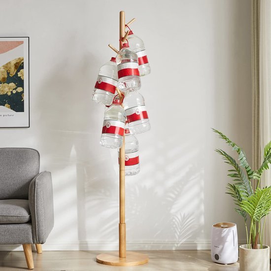 Ibenzoa® Vrijstaande houten kapstok met ronde voet en acht haken in natuurlijke kleur