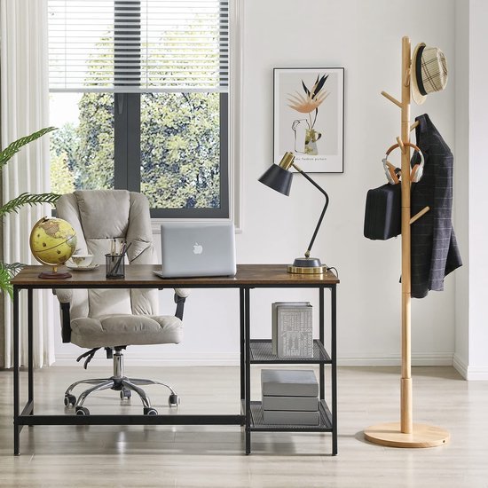 Ibenzoa® Vrijstaande houten kapstok met ronde voet en acht haken in natuurlijke kleur