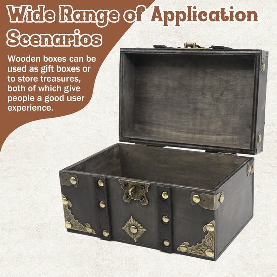 Ibenzoa® Vintage houten schatkist met slot voor opslag en decoratie, 18 x 11 x 10 cm