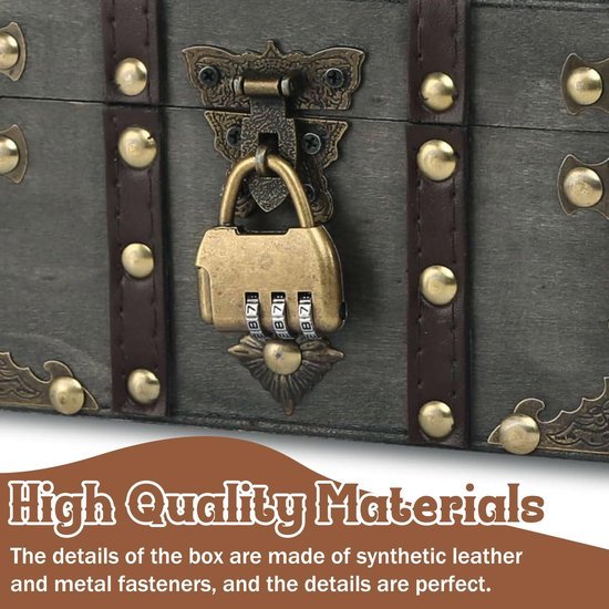 Ibenzoa® Vintage houten schatkist met slot voor opslag en decoratie, 18 x 11 x 10 cm