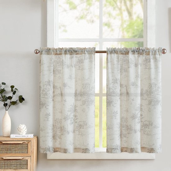 Ibenzoa® Elegante halftransparante gordijnen met Toile de Jouy print voor kleine ramen