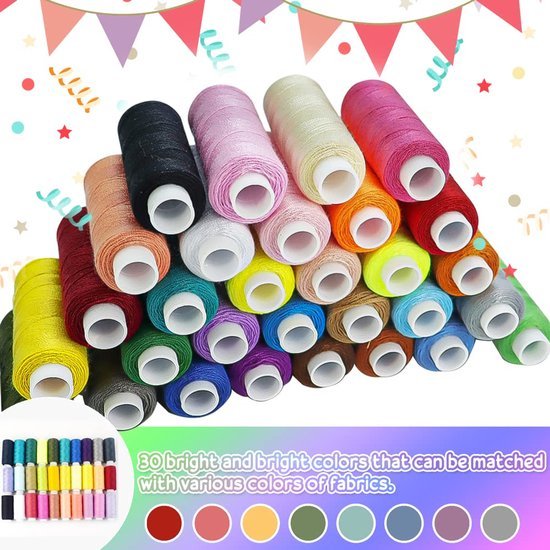 Ibenzoa® Set van 30 Kleurrijke Polyester Naaigarens voor Hand- en Machinaal Naaien