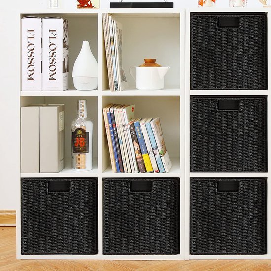 Ibenzoa® Handgeweven opvouwbare kubusvormige opbergmanden set van 2 voor veelzijdige organisatie thuis Ibenzoa® Handgeweven opvouwbare kubusvormige opbergmanden set van 2 voor veelzijdige organisatie thuis