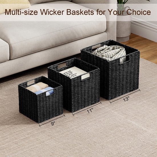 Ibenzoa® Handgeweven opvouwbare kubusvormige opbergmanden set van 2 voor veelzijdige organisatie thuis Ibenzoa® Handgeweven opvouwbare kubusvormige opbergmanden set van 2 voor veelzijdige organisatie thuis