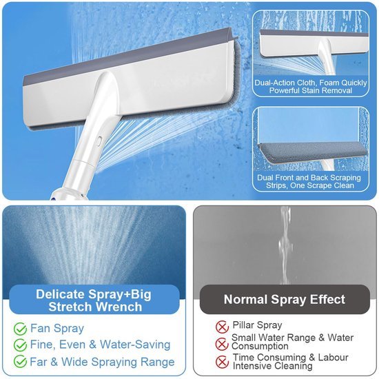 Ibenzoa® Innovatieve raamreiniger met sproeifunctie en verlengstang voor hoge ramen