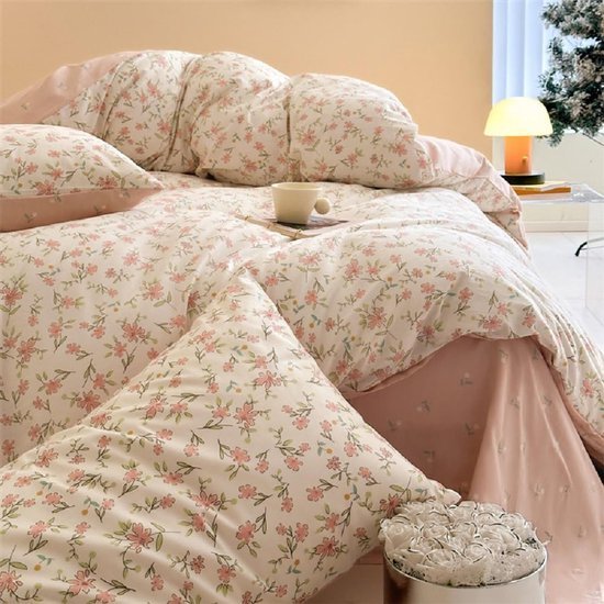 Ibenzoa® Katoenen dekbedovertrekset met bloemenpatroon en ritssluiting 155 x 220 cm