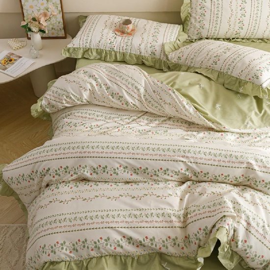 Ibenzoa® Omkeerbaar microvezel beddengoedset met ruches en bloemenpatroon 135 x 200 cm