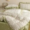 Ibenzoa® Omkeerbaar microvezel beddengoedset met ruches en bloemenpatroon 135 x 200 cm