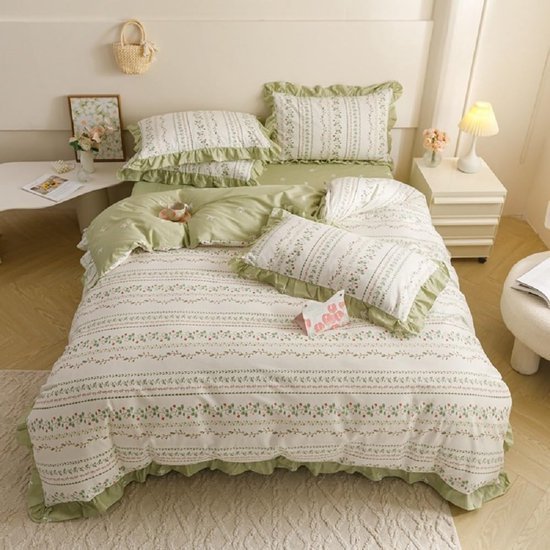 Ibenzoa® Omkeerbaar microvezel beddengoedset met ruches en bloemenpatroon 135 x 200 cm
