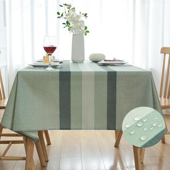 Ibenzoa® Elegant gestreept linnen tafelkleed waterafstotend voor binnen en buiten