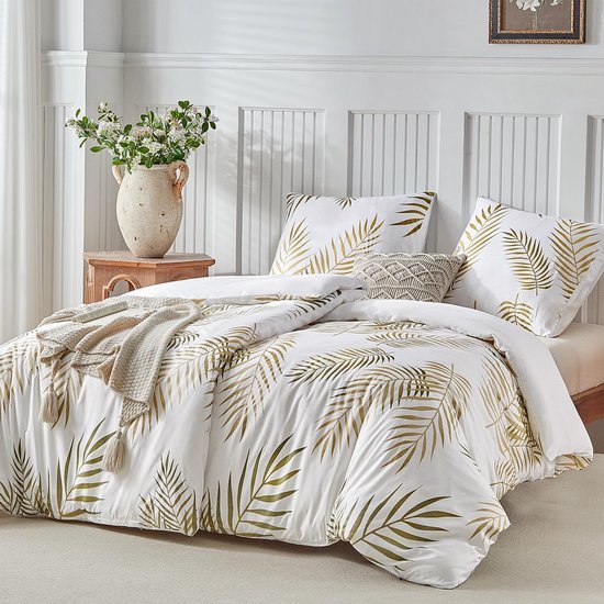 Ibenzoa® Luxe beddengoedset met palmbladmotief en ritssluiting voor comfortabel slapen