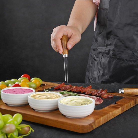 Ibenzoa® Stijlvolle Serveerset van Acaciahout en Keramiek voor Vlees, Kaas, Tapas en Meer