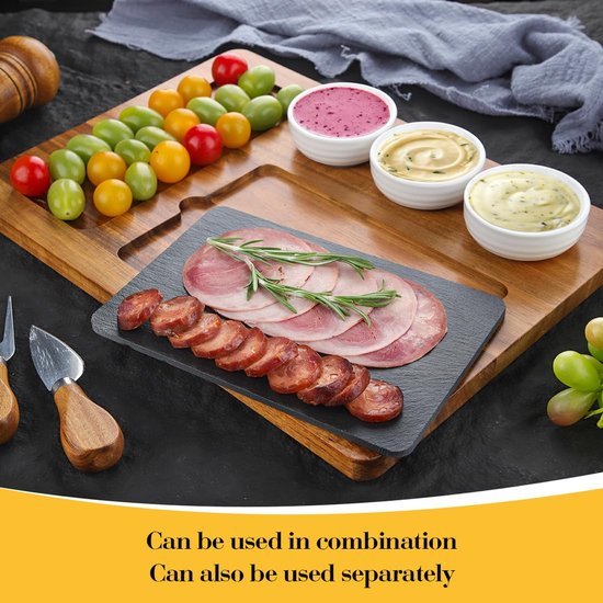 Ibenzoa® Stijlvolle Serveerset van Acaciahout en Keramiek voor Vlees, Kaas, Tapas en Meer