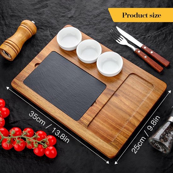 Ibenzoa® Stijlvolle Serveerset van Acaciahout en Keramiek voor Vlees, Kaas, Tapas en Meer
