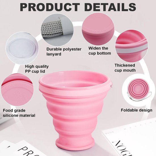 Ibenzoa® Set van 3 compact opvouwbare siliconen bekers voor reizen en outdooractiviteiten