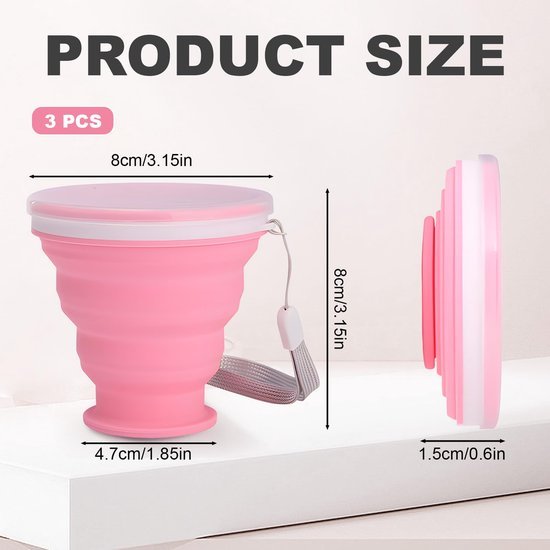 Ibenzoa® Set van 3 compact opvouwbare siliconen bekers voor reizen en outdooractiviteiten