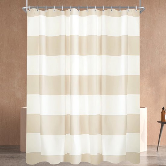 Ibenzoa® Beige Gestreept Douchegordijn met Verzwaard Zoom en Schimmelwerende Eigenschappen Ibenzoa® Beige Gestreept Douchegordijn met Verzwaard Zoom en Schimmelwerende Eigenschappen