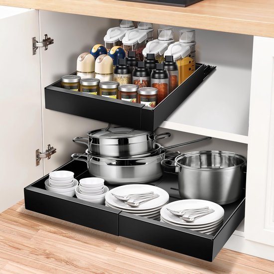 Ibenzoa® Uittrekbare en verstelbare keukenlade-organizer voor optimale kastindeling