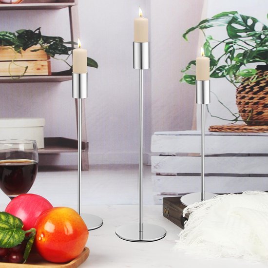 Ibenzoa® Zesdelige set zilverkleurige kandelaren voor feestelijke tafeldecoratie