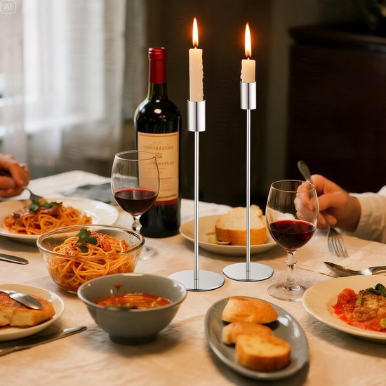 Ibenzoa® Zesdelige set zilverkleurige kandelaren voor feestelijke tafeldecoratie