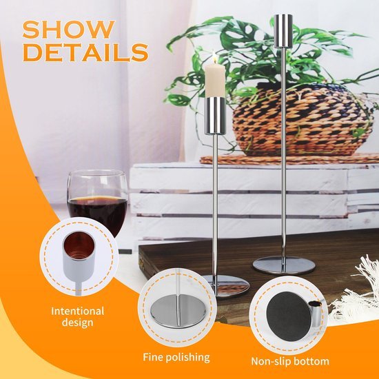 Ibenzoa® Zesdelige set zilverkleurige kandelaren voor feestelijke tafeldecoratie