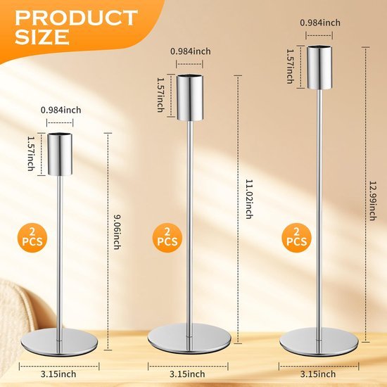 Ibenzoa® Zesdelige set zilverkleurige kandelaren voor feestelijke tafeldecoratie