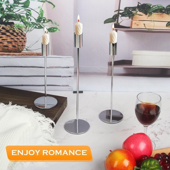 Ibenzoa® Zesdelige set zilverkleurige kandelaren voor feestelijke tafeldecoratie