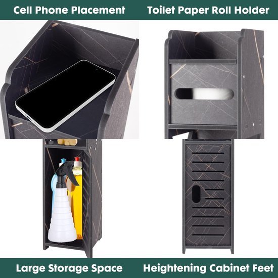 Ibenzoa® Slanke zwarte opbergkast voor kleine badkamers met deuren en planken