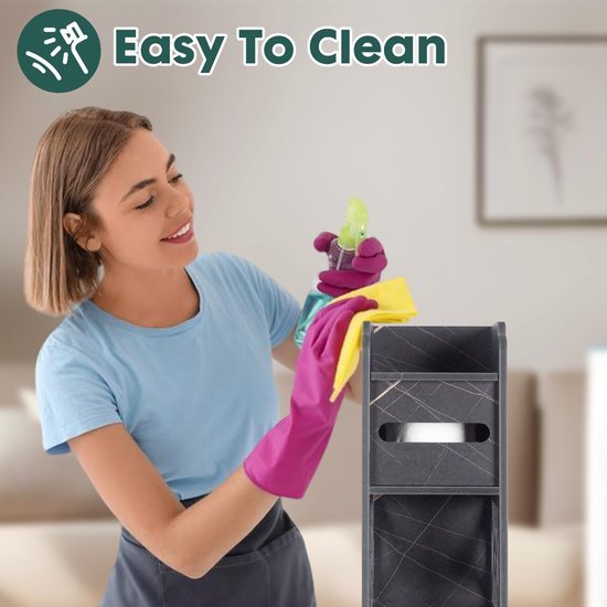 Ibenzoa® Slanke zwarte opbergkast voor kleine badkamers met deuren en planken