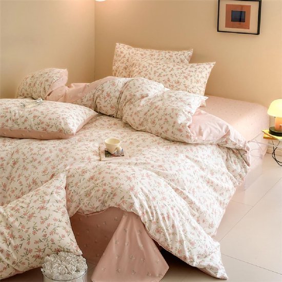 Ibenzoa® Roze bloemen dekbedovertrek set van katoen met ritssluiting en kussensloop Ibenzoa® Roze bloemen dekbedovertrek set van katoen met ritssluiting en kussensloop