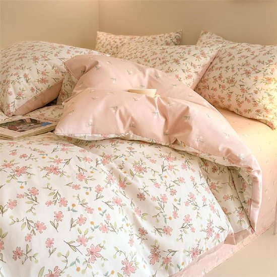 Ibenzoa® Roze bloemen dekbedovertrek set van katoen met ritssluiting en kussensloop Ibenzoa® Roze bloemen dekbedovertrek set van katoen met ritssluiting en kussensloop