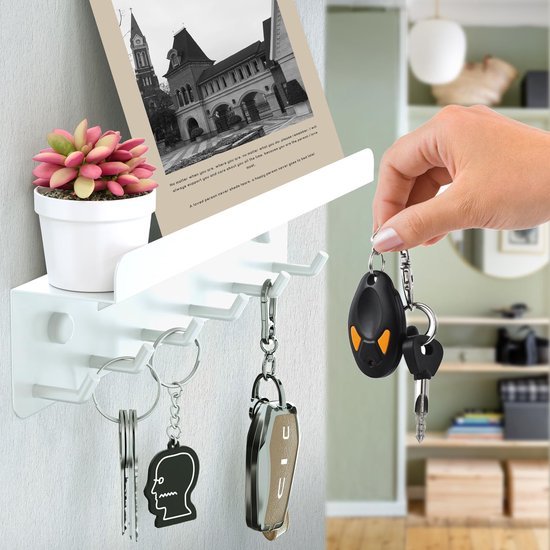 Ibenzoa® Wit sleutelrek met plank en 6 haken voor hal en keukenorganisatie